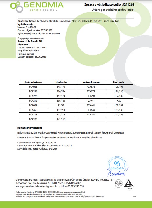 DNA profil Ula Bambi Síh, RGM n 09